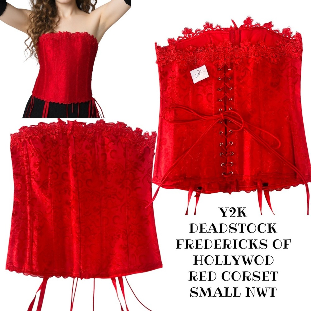 Y2K VINTAGE FREDERICKS OF HOLLYWOOD DEADSTOCK RED LACE UP CORSET SMALL‎